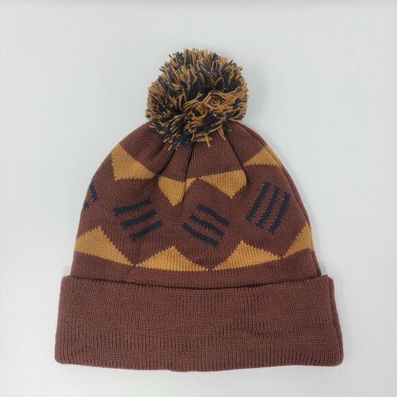 Flylow Revival Pom Beanie Rust Red Yellow Blue Stretch Knit Hat Unisex Size OSFM - Picture 2 of 6